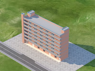 Multi Storey Residential Building With Brick Exterior Windows And Green Grass Surroundings 3d model