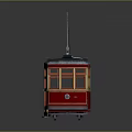 Red Vintage Tram Model With Multiple Windows And Roof Wires On Gray Background