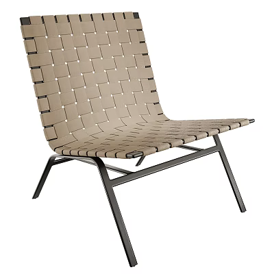 Modern Beige Woven Leisure Chair with Black Metal Frame and Comfortable Design 3d model