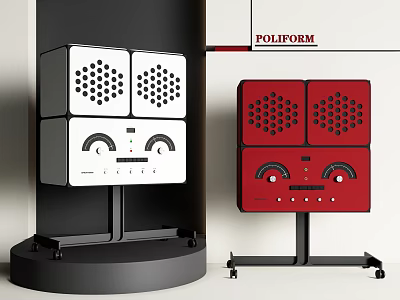 Poliform Modern Speakers in White and Red with Stand Design Features 3d model