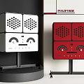 Poliform Modern Speakers in White and Red with Stand Design Features
