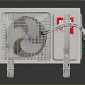White Air Conditioner Outdoor Unit With He Feng Brand Fan And Connecting Wires