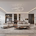 Modern Minimalist Living Dining Room With Sectional Sofa Wooden Coffee Table And Chandelier