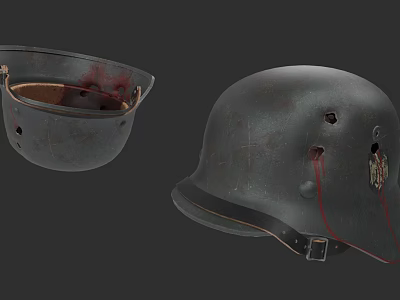 Detailed Vintage Military Helmet Sculpture With Bullet Holes And Blood Stains 3d model
