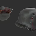 Detailed Vintage Military Helmet Sculpture With Bullet Holes And Blood Stains