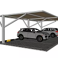 Modern Carport With Metal Support Pillars And Two Vehicles Parked Under Canopy Roof