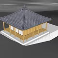 Ancient Architectural Structure With Yellow Wooden Frame Black Tiled Roof Steps And Columns