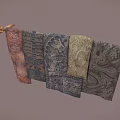 Colorful Scarves With Different Traditional Patterns Hanging On A Wooden Rod