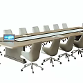 Rectangular Modern Conference Table With Rolling Office Chairs And Laptop On Top 3d model