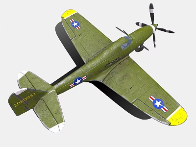 Vintage Green Fighter Plane With American Star Insignia Yellow Wing Tips And Propeller 3d model