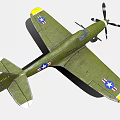 Vintage Green Fighter Plane With American Star Insignia Yellow Wing Tips And Propeller