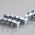 Modern Control Room Setup With White Console Desks Blue Chairs And Computer Monitors 3d model