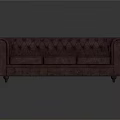 Brown Tufted Three Seater Sofa With Rolled Arms And Fabric Upholstery