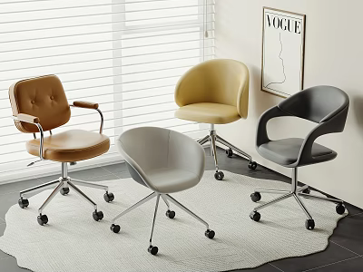 Modern Leather Office Chairs in Multiple Colors with Wheels and Contemporary Design 3d model