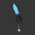 Knife With Teal Blade Black Handle Circular Holes And Pink Decorative Pendant