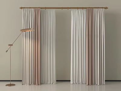 Soft Velvet Curtains With White Blush Layers And Golden Rod In Modern Room 3d model
