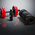 Essential Fitness Equipment Including Red Dumbbells Water Bottle And Yoga Mat
