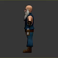 3D Elderly Human Character With White Beard Blue Vest Tool Belt And Outstretched Arms