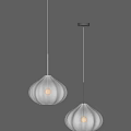White Striped Pendant Lights With Warm Yellow Light And Round Shape 3d model