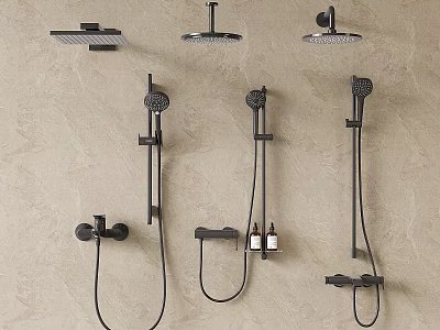 Modern Black Wall Mounted Shower Heads With Fixed And Handheld Designs 3d model