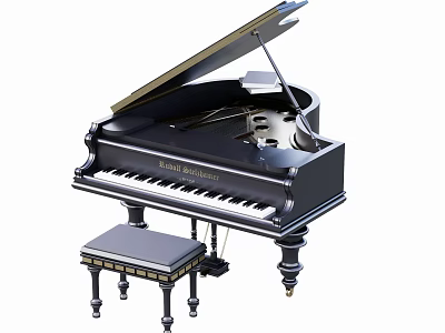 Black Royal Beethoven Grand Piano Musical Instrument With Classic Design And Piano Bench 3d model