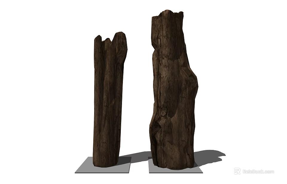 Natural Style Decorative Ornament Set With Wooden Logs And Base Stands 3d model 