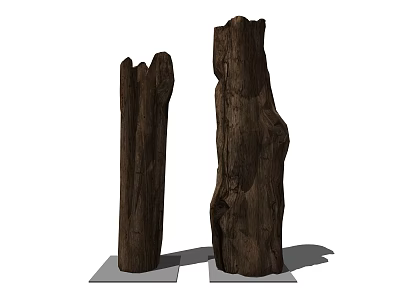 Natural Style Decorative Ornament Set With Wooden Logs And Base Stands 3d model