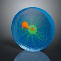 Blue Transparent Sphere Model With Orange Object Green Lines And Red Central Point 3d model