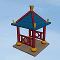 Decorative Pavilion With Blue Roof Red Pillars And Yellow Decorations On Square Base