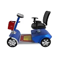 Blue Electric Mobility Scooter With Black Seat And Red Basket