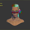 3D Character Bust Featuring White Short Hair Red Eye Mask And White Feather Accessory