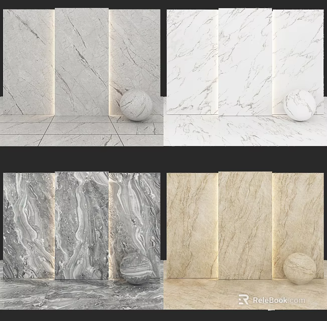 Modern Marble Wall Paneling In Gray White Beige For Interior Design 3d model