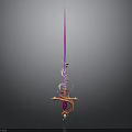 3D Rendered Sword With Purple Blade Red Hilt And Circular Ornaments