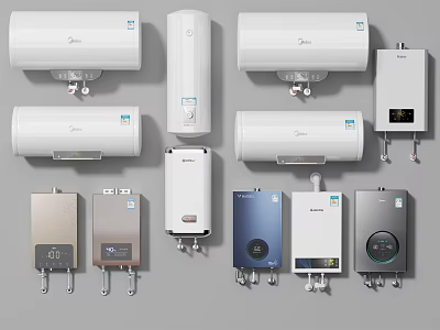 Various Styles Home Water Heaters And Appliances In Different Colors For Daily Use 3d model