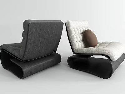 Modern Gray and White Sofa Stools with Brown Cushion and Curved Base Design 3d model