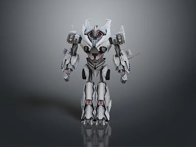 White Mechanical Sci Fi Robot Game And Movie Character With Red Accents 3d model