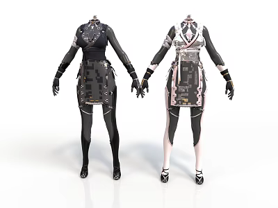 Fashion Apparel Design On Mannequins With Contrasting Color Patterns And Details 3d model