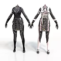 Fashion Apparel Design On Mannequins With Contrasting Color Patterns And Details