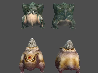 Various Fantasy Creature Character Designs With Rock Like Tops And Eye Features 3d model
