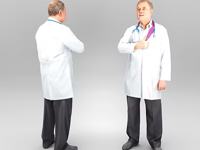 Men Dressed as Doctors in White Coats With Stethoscope Front and Back Views 3d model