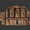 Cartoon Scene Of Ancient Rock Carved Temple With Red Sandstone Columns And Archways