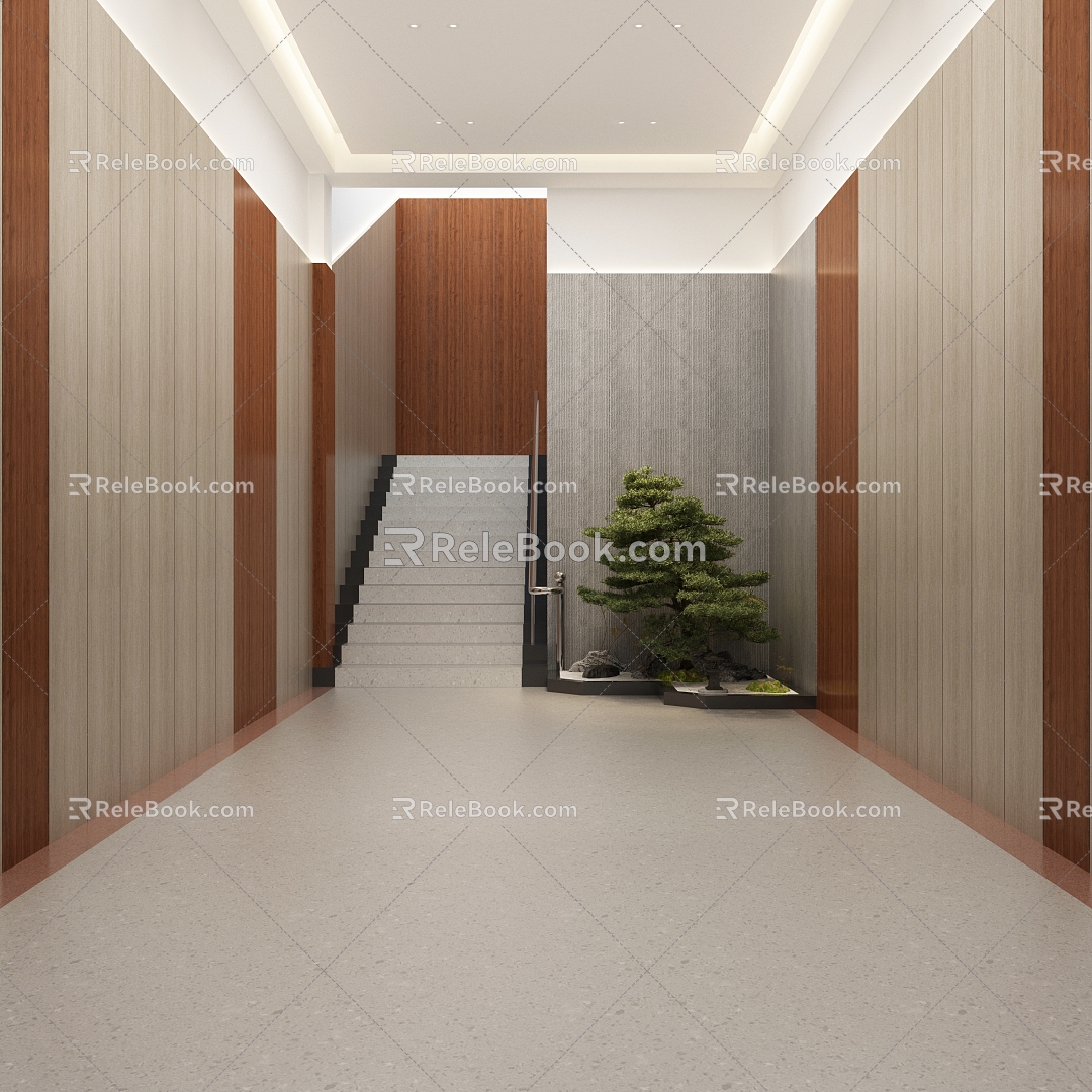 Modern Stair Hall Green Plant Landscape Wall Panel 3d model