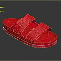 Red Casual Slippers With Double Straps And Thick Sole For Home Use