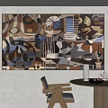 Modern Abstract Painting with Brown Blue Geometric Patterns in Interior Space 3d model