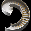 Elegant Modern Spiral Staircase Design With White Structure And Gold Striped Steps 3d model