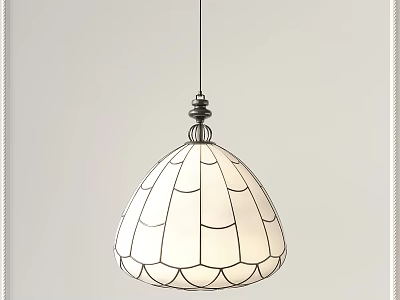 Artistic Scalloped White Glass Pendant Light With Metal Frame For Interior Decoration 3d model
