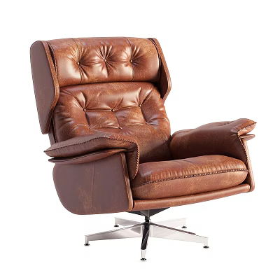 Brown Leather Accent Chair With Button Tufted Backrest Seat Cushion Wide Armrests And Metal Base 3d model