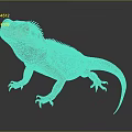 Iguana With Orange And Black Stripes Frilled Neck Sharp Claws And Long Tail