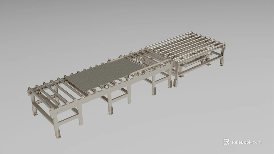 Industrial Roller Conveyor Equipment With Metal Frame And Material Handling Platform 3d model 