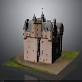 Pink Castle Model With Multiple Towers Slate Roof And Green Grass Base